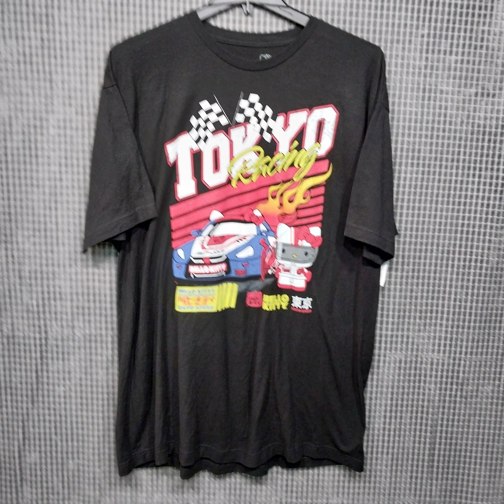 Hello Kitty Mens T-Shirt Tokyo Racing Graphic JDM Sanrio 2XL Black